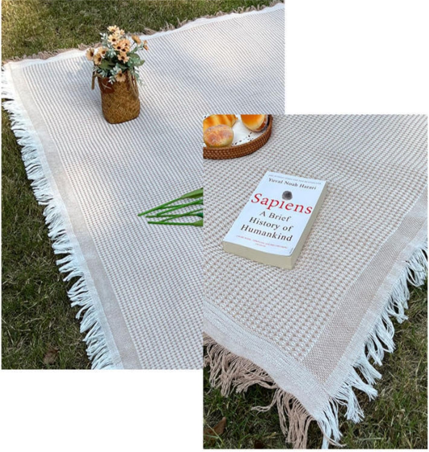70"x 70" Picnic Blanket Extra Large,Layer Outdoor Blanket for 5 to 7 Adults,Camping Grass Lawn Park Accessories Cute Couple Gifts Ideas Wedding Registry for Camping, Park, Beach (Khaki)