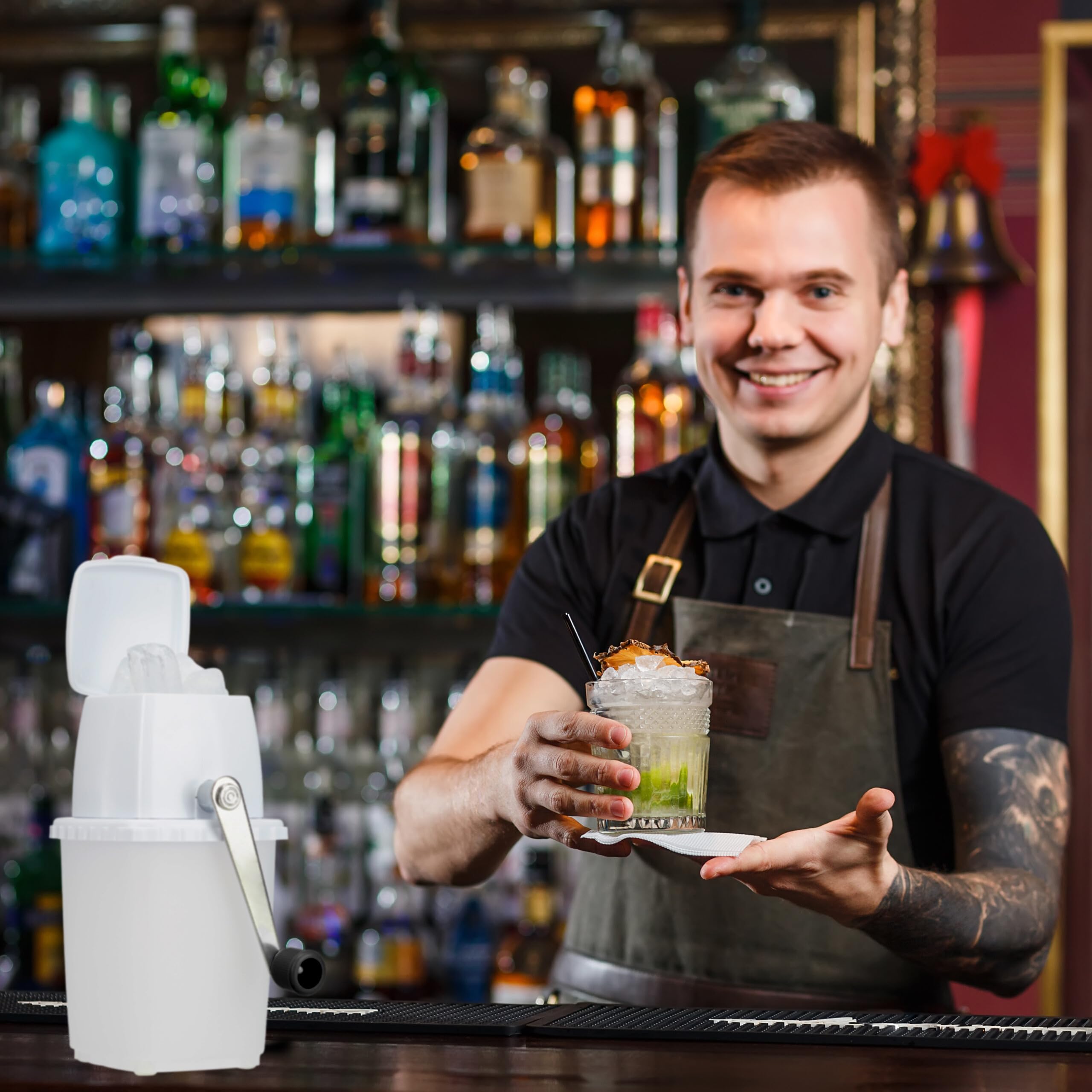 Relaxdays Tritaghiaccio Manuale per Granite, Tritura Ghiaccio con Manovella, Ice Crusher Cocktail e Drink, Bianco Nero