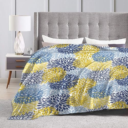 Miniatura 6 de Manta de forro polar con flores de crisantemo azul marino, ultra suave, acogedora, decorativa, para todas las estaciones, para el hogar, cama, sofá,