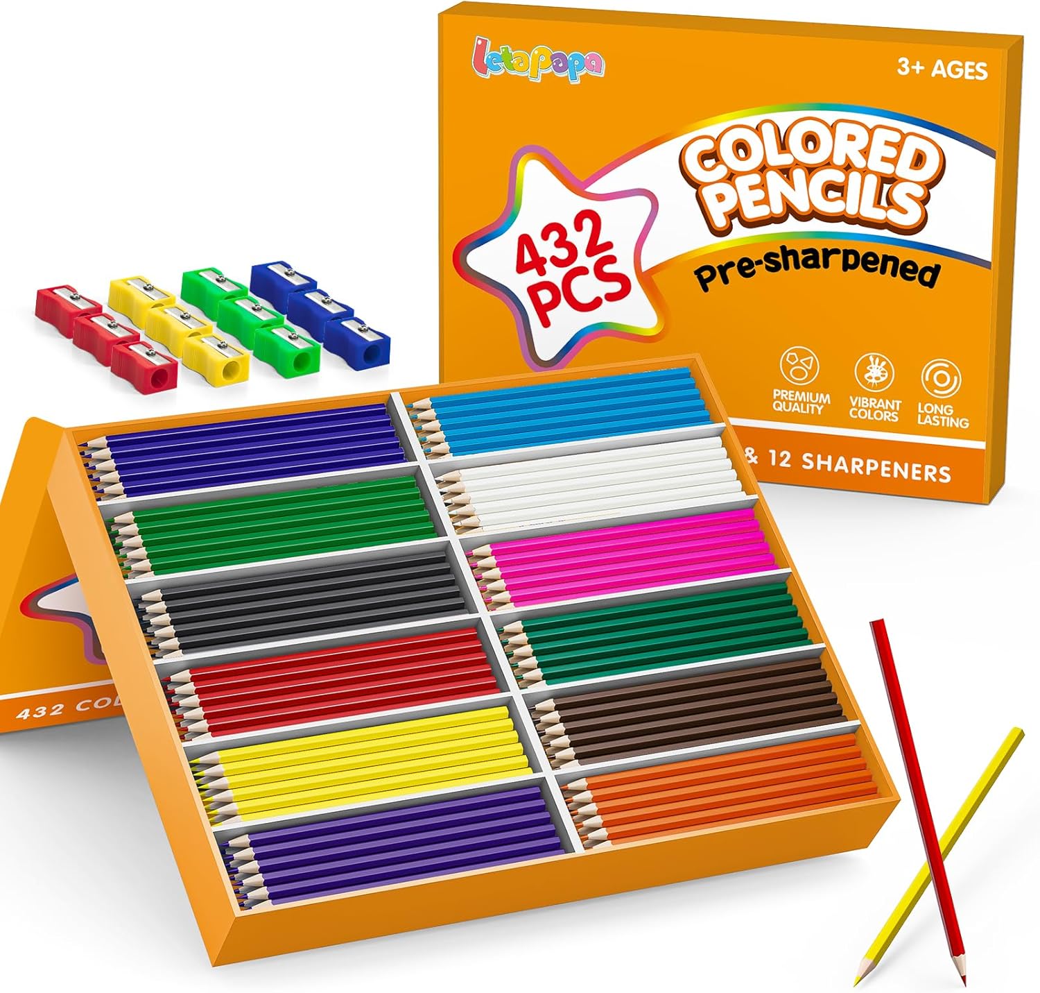 Letapapa 432 Count Colored Pencils Bulk, Colored Pencils for Kids, Pre-sharpened Color Pencils Set 12 Colors, Coloring Pencil Bulk for Teachers School Supplies, Back to School Classroom Prizes Gifts