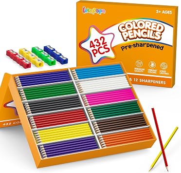 مجموعة أقلام تلوين Letapapa 432 Count بكميات كبيرة، أقلام ملونة للأطفال، مجموعة أقلام ملونة مسبقة الشحذ 12 لونًا، أقلام تلوين بكميات كبيرة لمستلزمات المدارس للمعلمين، هدايا جوائز الفصول الدراسية للعودة إلى المدرسة
