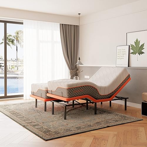 ESHINE Base de cama ajustable con colchón híbrido de 12 pulgadas con espuma viscoelástica de gel de lujo (mediano), marcos de cama tapizados King