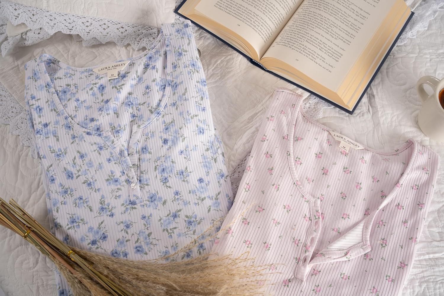 Laura Ashley Women's Nightgown Ribbed Knit Short Sleeve Henley Sleepshirt - Image 5