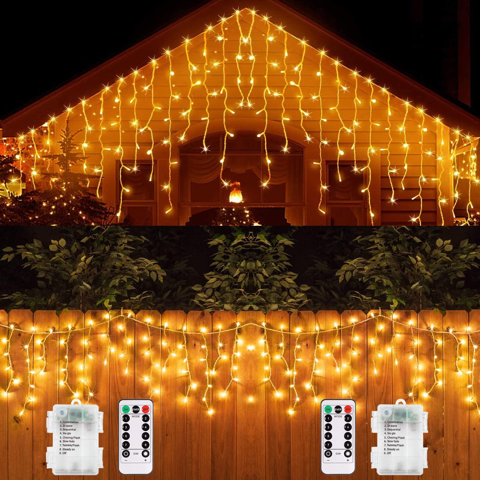 [2 Pack] Christmas Icicle Lights Battery Operated Outdoor LED Icicle