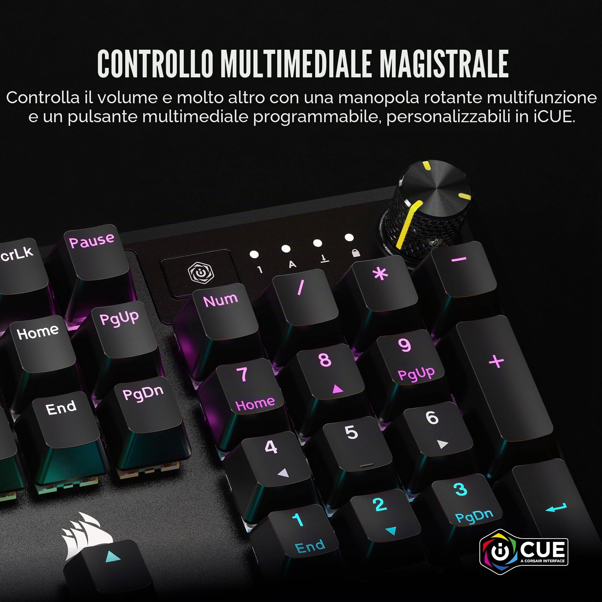 CORSAIR Tastiera meccanica da gioco K70 CORE RGB cablata con resto del palmo - Interruttori lineari rossi MLX pre-luminosi, SOCD, copritasti dipinti in ABS, riduzione del rumore, quadrante di