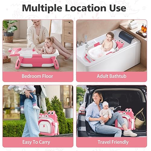 Miniatura 5 de TPN Bañera plegable para bebé, bañera para bebé con cojín suave y termómetro en tiempo real, bañera para bebés de bebé a niño pequeño (0 a 36