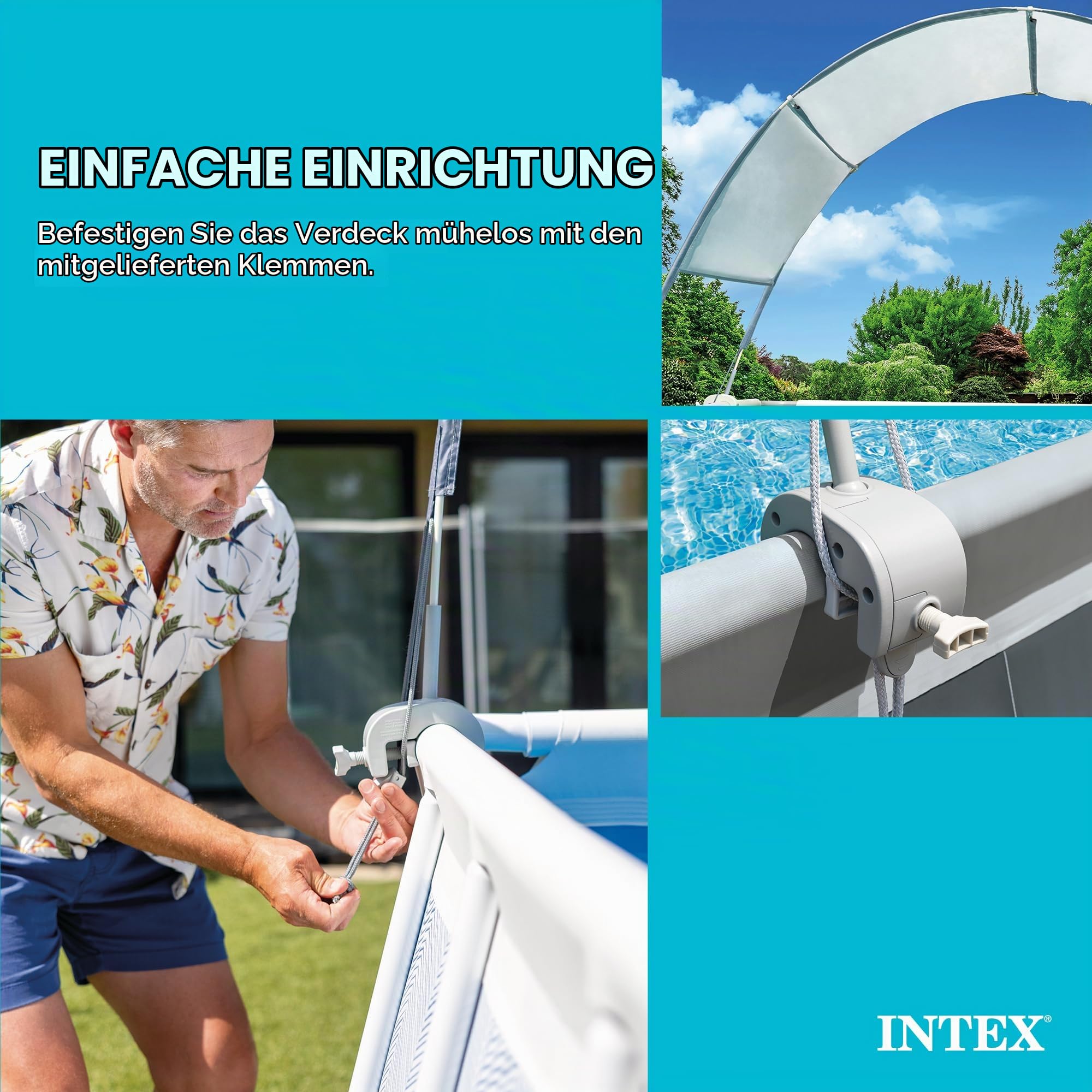 Intex 28054E Schutzabdeckung mit LSF 50 Plus, wasserdichte Überdachung für 2,7 m oder kleinere rechteckige Schwimmbäder, Grau