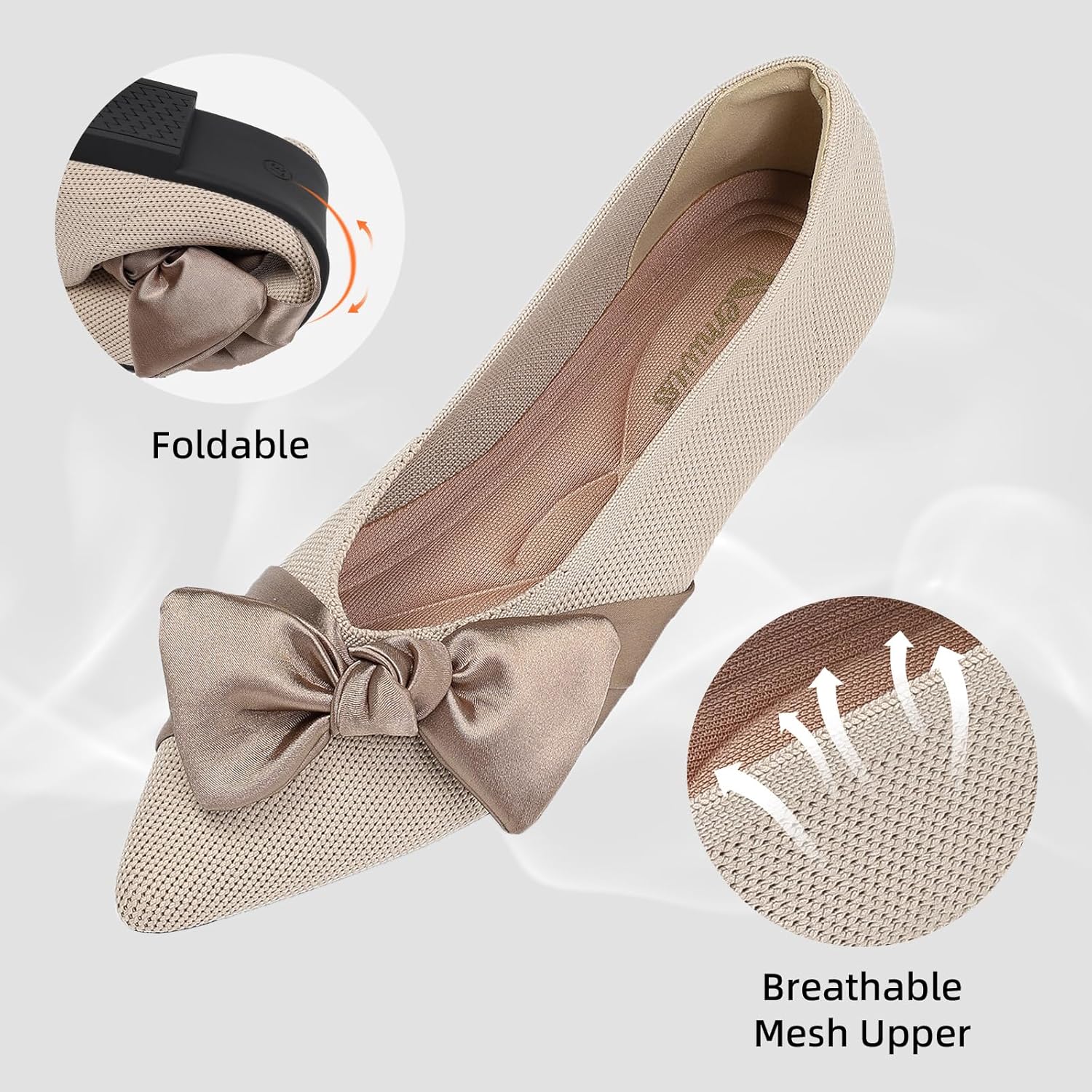 Semwiss Pointed Toe Ballet Flats for Women Slip On Comfortable Flats with Bow Dressy Casual Work Shoes - Image 4