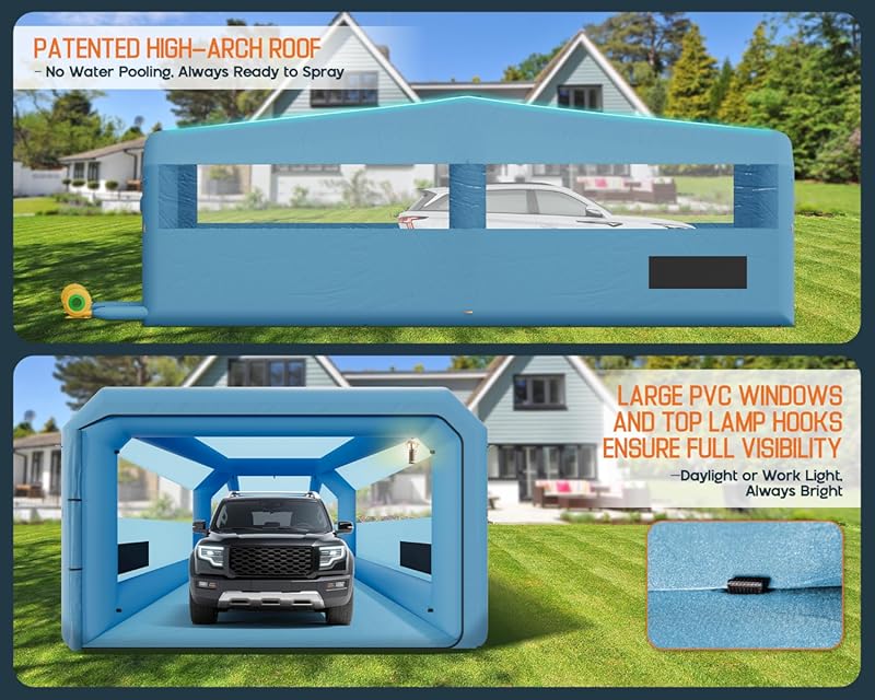 Albott 33x16.5x11.5 FT Inflatable Paint Booth with 1100W+750W Blowers, Upgrade 4-Stage Filters System & Peak Roof, Portable Paint Booth with PVC Windows for DIY, Mobile Detailing, Auto Refinish