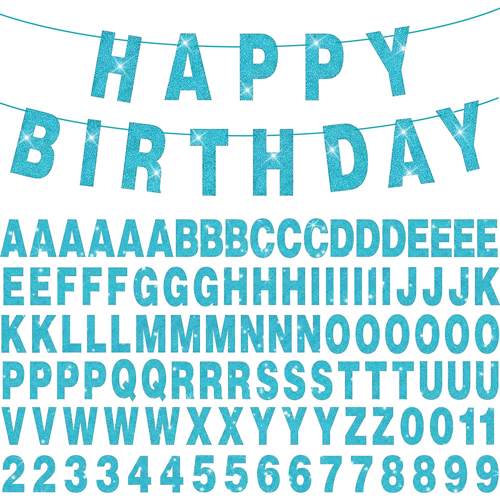 107 Pieces Letter Numeric Banner Individually Designed Flash Banner Embellishments Personalised Birthday Christmas Carnival Party (Light Blue) — image 1