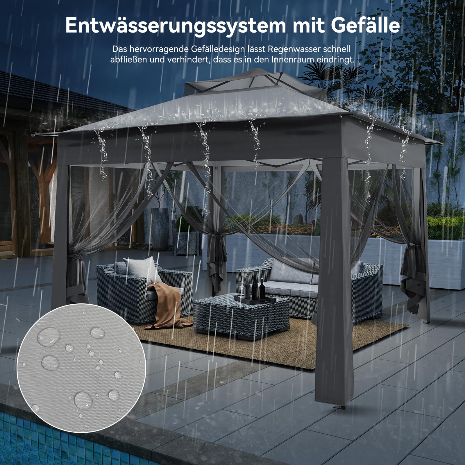 ARTETHYS Pavillon Faltpavillon 3x3 Wasserdicht Stabil Winterfest, Pop Up Pavillon mit 4 Moskitonetz, Höhenverstellbar Faltbar Gartenzelt, Doppeldach Gartenpavillon UV-Schutz 50+, Festzelt mit Tasche