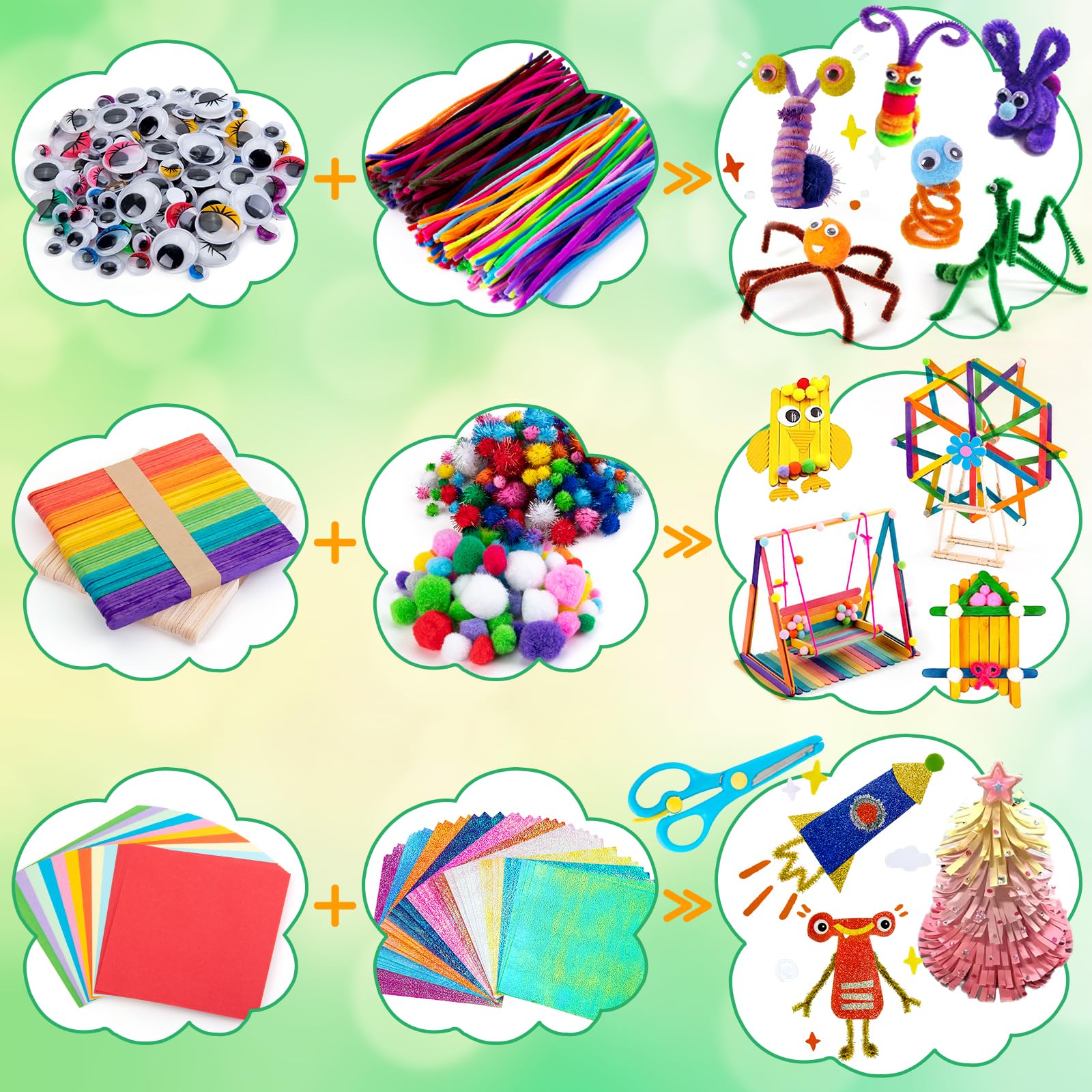 Sundaymot 5000 Caja Manualidades Niños, DIY Art Supplies Kit de Manualidades con Pipe Cleaners, Pompoms, Wiggle Eyes y Craft Sticks Colores, Creativo Regalo Kit Manualidades Juego para Niñas 3+ Años