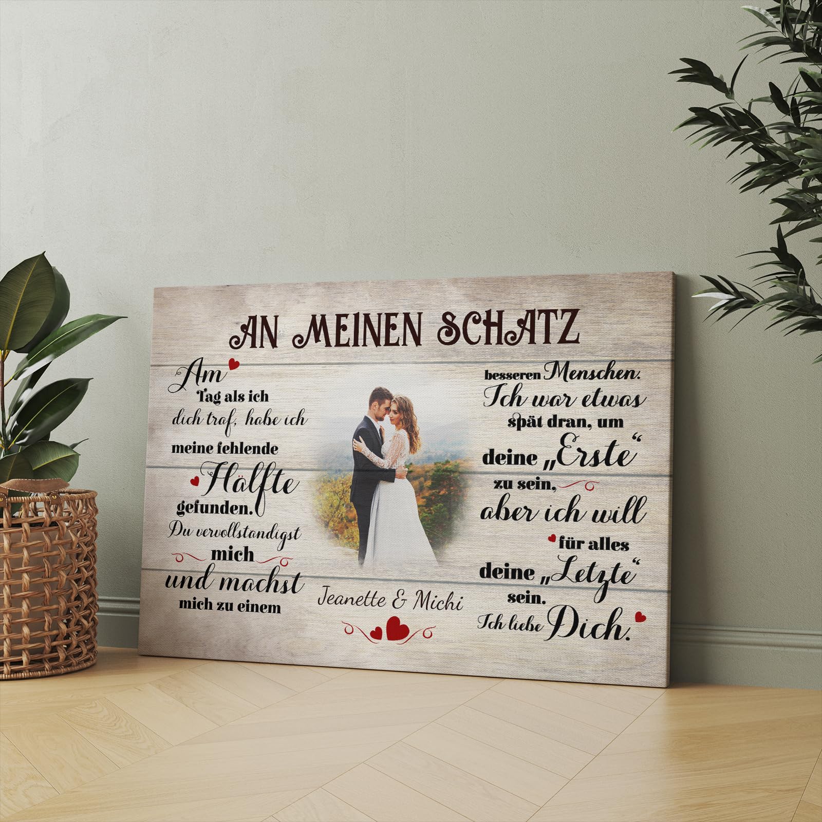 Love Faith An meinen Schatz (an ihn) Paar-Leinwand 60 x 40 cm - Personalisiertes Wandbild als Geschenk für Mann/Freund mit eigenem Foto als Jahrestagsgeschenk für Partner