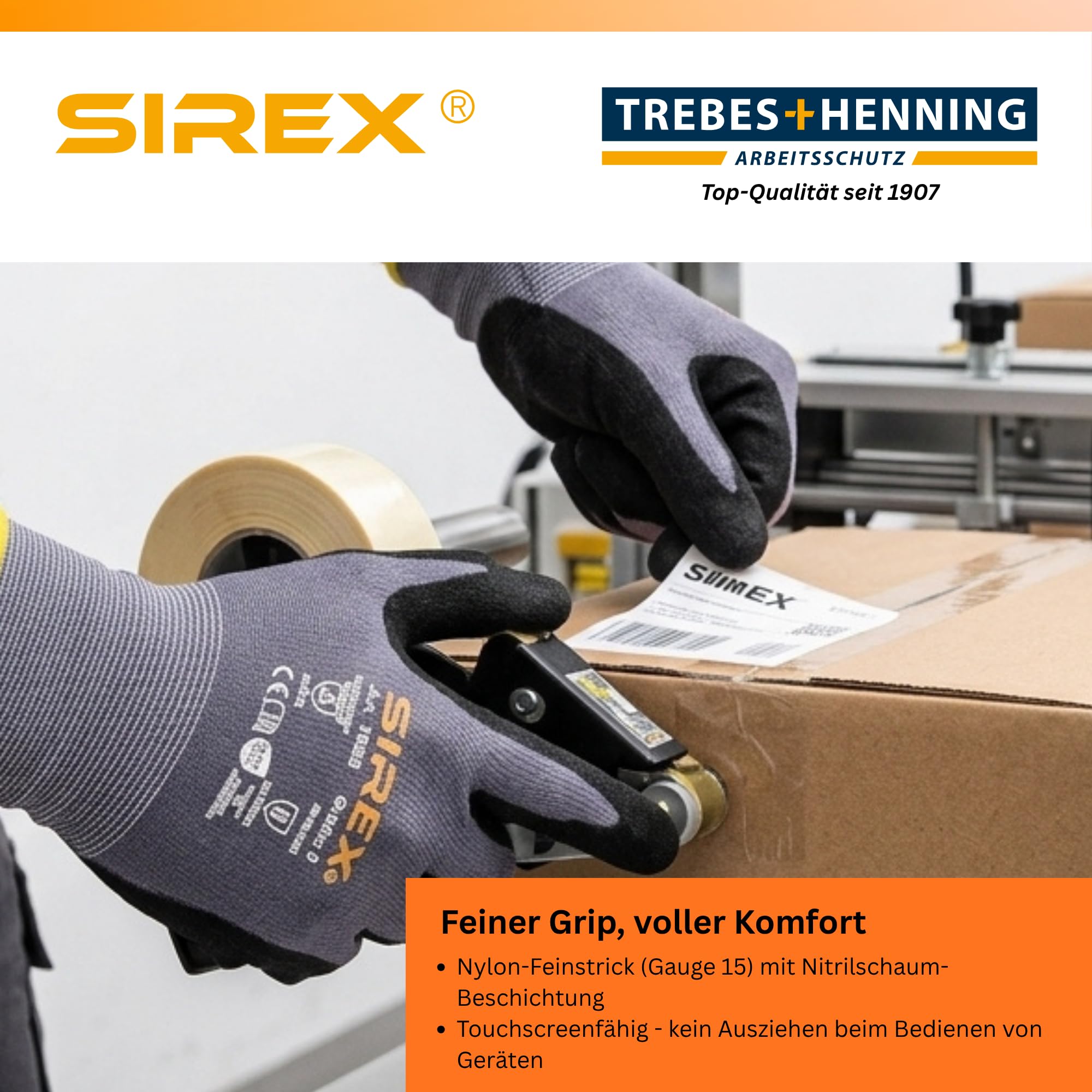 Sirex T683 Arbeitshandschuhe Touchscreen-fähig, 12 Paar - Nylon Feinstrick mit Nitrilschaum-Beschichtung, Oeko-Tex 100 zertifiziert, EN 388 & EN 407, Montagehandschuhe Grau/Schwarz