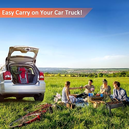 Miniatura 5 de YSSOA Parrilla portátil de carbón de 14 pulgadas, pequeña D, parrilla portátil, parrilla desmontable, mini parrilla de campamento de mesa, negro