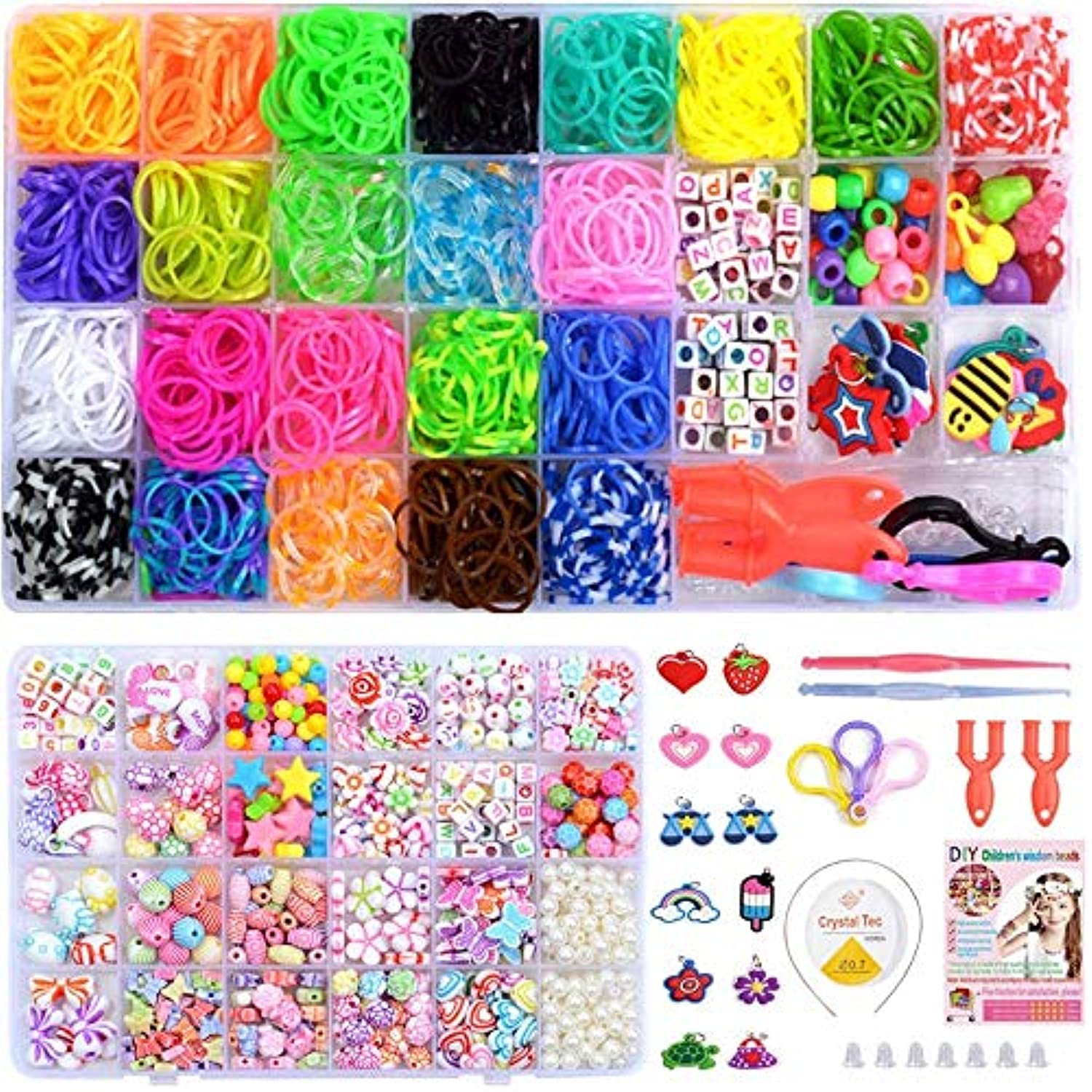 Creative loom Twist Bands Kit + Children DIY Bead Set, Art Craft & Friendship Jewellery Necklace Bracelet Ring Making Kit, Christmas Birthday Gift for Kids Girl (Jewelry Kit)