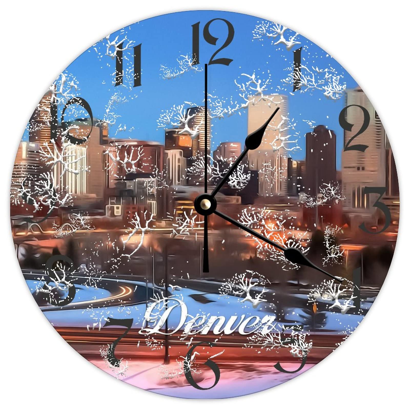 Horloge murale ronde bois Denver City vintage sans tic-tac 38cm