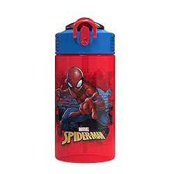 Zak Designs Marvel SpiderMan Kids Spout Cover and Built-in Carrying Loop Made of Plastic, Leak-Proof Water Bottle Design (16 oz, BPA-Free)