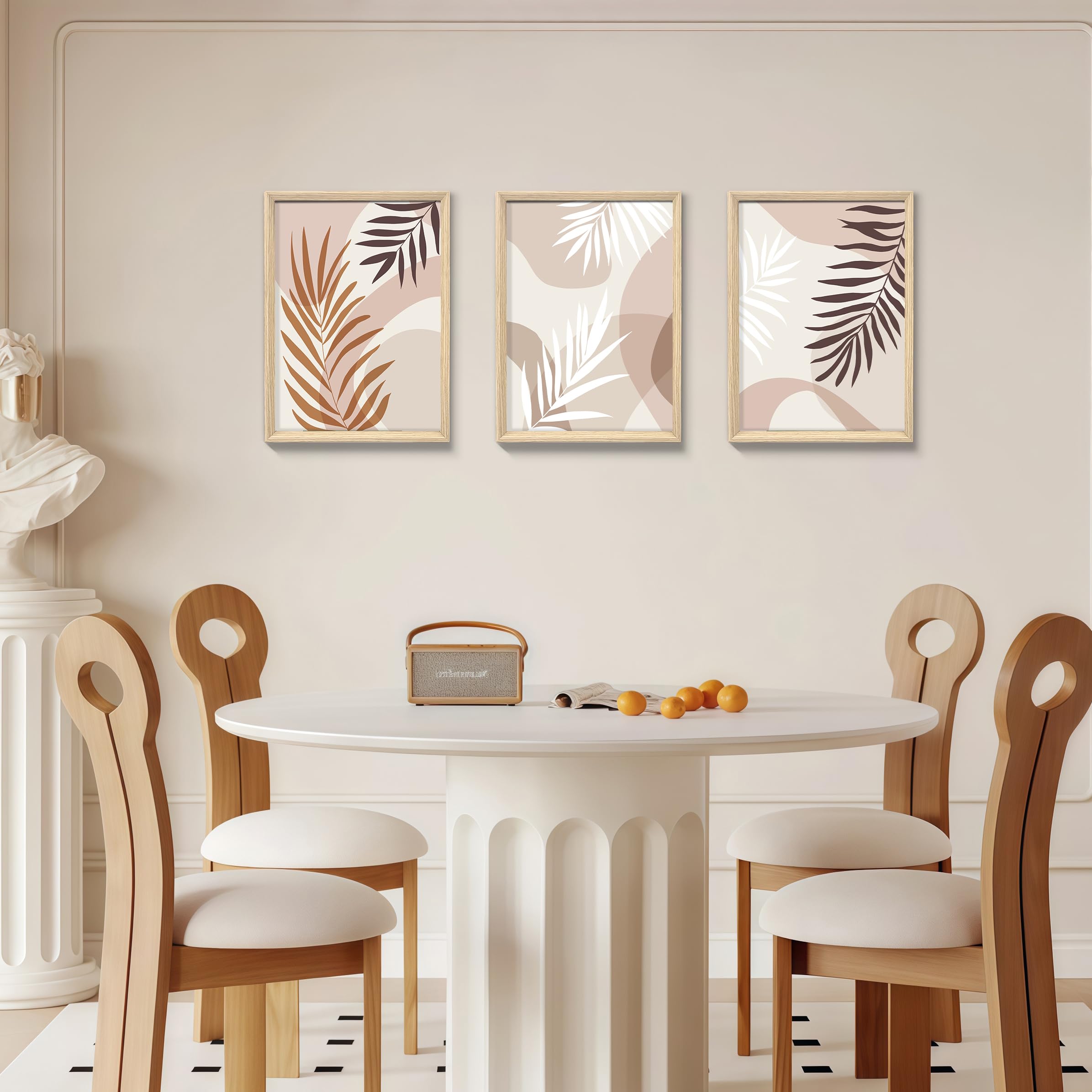 WENGTIAO Leinwand Bilder mit Rahmen Boho Minimalistische Blätter Wandbilder | Beige Kaffee Braun Abstrakt Pflanzen Bild auf Leinwand für Modern Wohnzimmer Schlafzimmer Flur Wanddeko 40x60cmx3