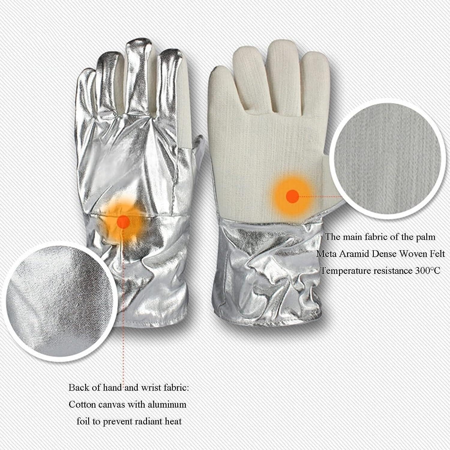 PIWINE Gartenhandschuhe, schnittfeste Handschuhe, feuerfeste Handschuhe, Grill- und Kaminhandschuhe aus Aluminiumfolie, hochtemperaturbeständige Handschuhe, Handschuhe for Metallurgie-Schweißöfen