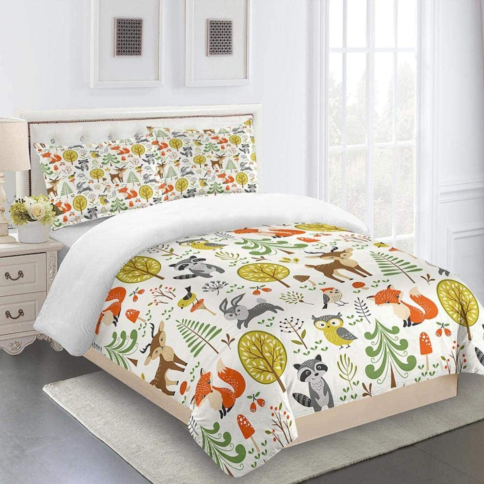 DESWIN Bedding Quilt Cover Microfiber Polyester 3D Bedding Set Zipper Closure 135X200Cm White Animal Fox Squirrel Duvet Cover Bedroom Decor for Boys Girls Adult Setsoft Comfortable Home Decor
