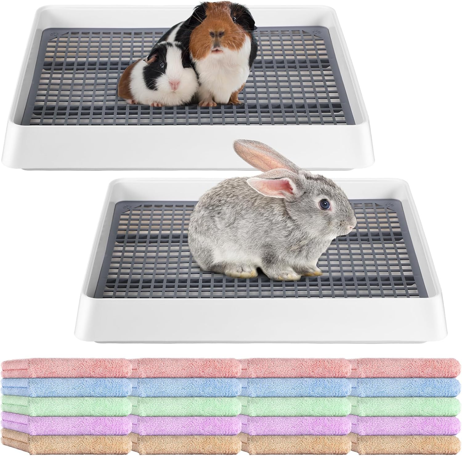 Layhit 2 Pcs Rabbit Litter Box Large with 20 Pcs Blankets Bunny Litter Box Guinea