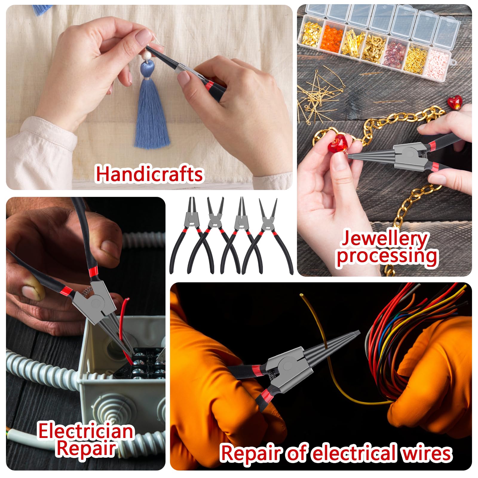 VFANDV Set Pinze per Anelli di Sicurezza, 4 Pezzi Dritti Pinza Seeger con Maniglie Antiscivolo Piegati Pinza Seeger Maniglie Antiscivolo Pinze per Anelli di Sicurezza Set per Interni Esterni