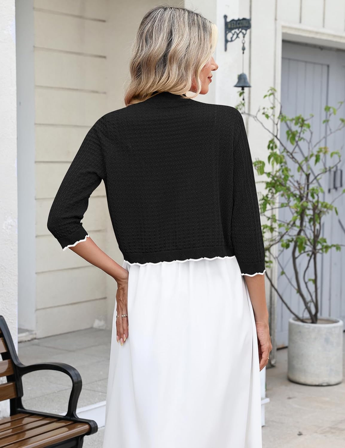 LOMON Women's 3/4 Sleeve Cropped Cardigan Knit Sweaters Trendy Open Front Bolero Shrugs for Dresses S-XXL - Image 6