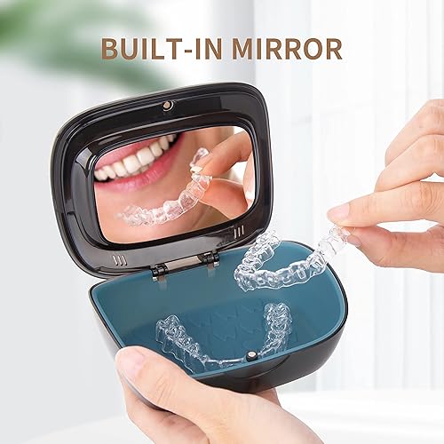 Miniatura 5 de MURRI&MURRDI Estuche de retenedores, Estuche de baño para dentaduras con cesta colador, Estuche de protección bucal, Vaso limpiador para ortesis,