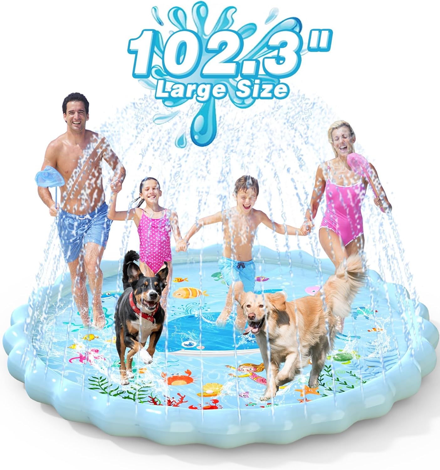 EPN Splash Pad, Extra Large Sprinkler Play Mat Fun for Kids, Thicker Summer Outdoor Water Toys Toddler Pool for 3-12 Years Old Children Boys & Girls (102.3")