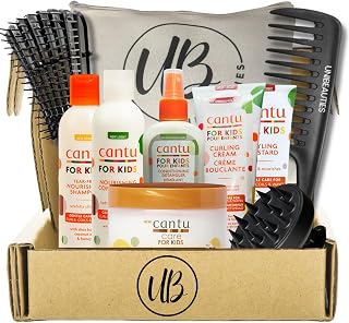 Kids Shampoo and Conditioner Bundle made fore Cantu Care for Kids 6pcs Set- Nourishing kids shampoo & kids conditioner, Kids detangler spray Kids curling cream Styling Custard with unibeauties Shampoo Kit