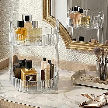 2 Tiers Makeup Organizer Cosmetic Accessory Organizer Cosmetic Showcase Round Transparent