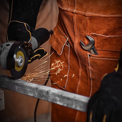 Miniatura 27 de Delantal de trabajo de soldadura de cuero, delantal con peto resistente al calor y a las llamas, delantal ignífugo resistente para barbacoa