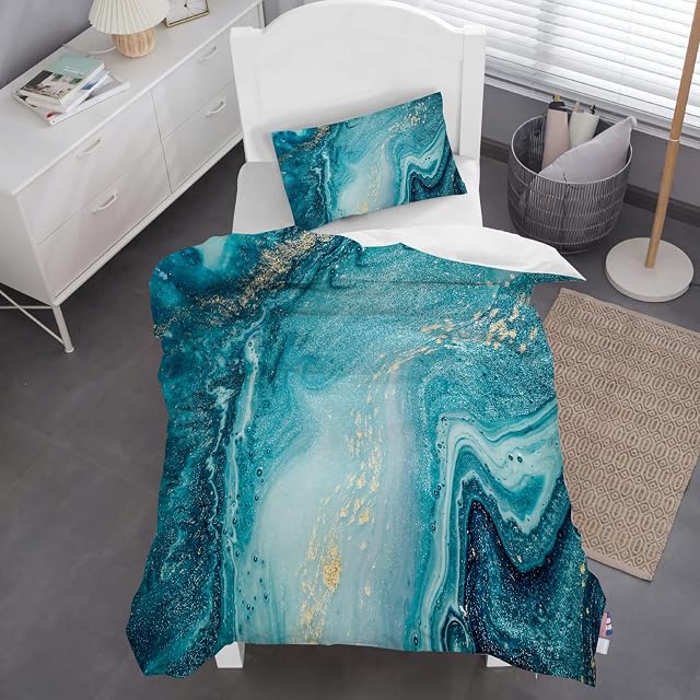 HOMHOMHA Marble Duvet Cover Set For Boys Girls Adults Blue Abstract Art Bedding Set Modern Marble Design 3 Pieces Quilt Cover Bedroom Decor with Pillowcase Single (135cm*200cm)