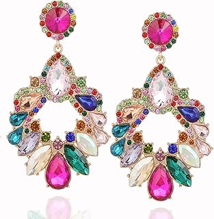 Fashion Rhinestone Statement Drop Dangle Earrings Large Colorful Crystal Chandelier Earrings for Women Bridal Wedding Party Prom