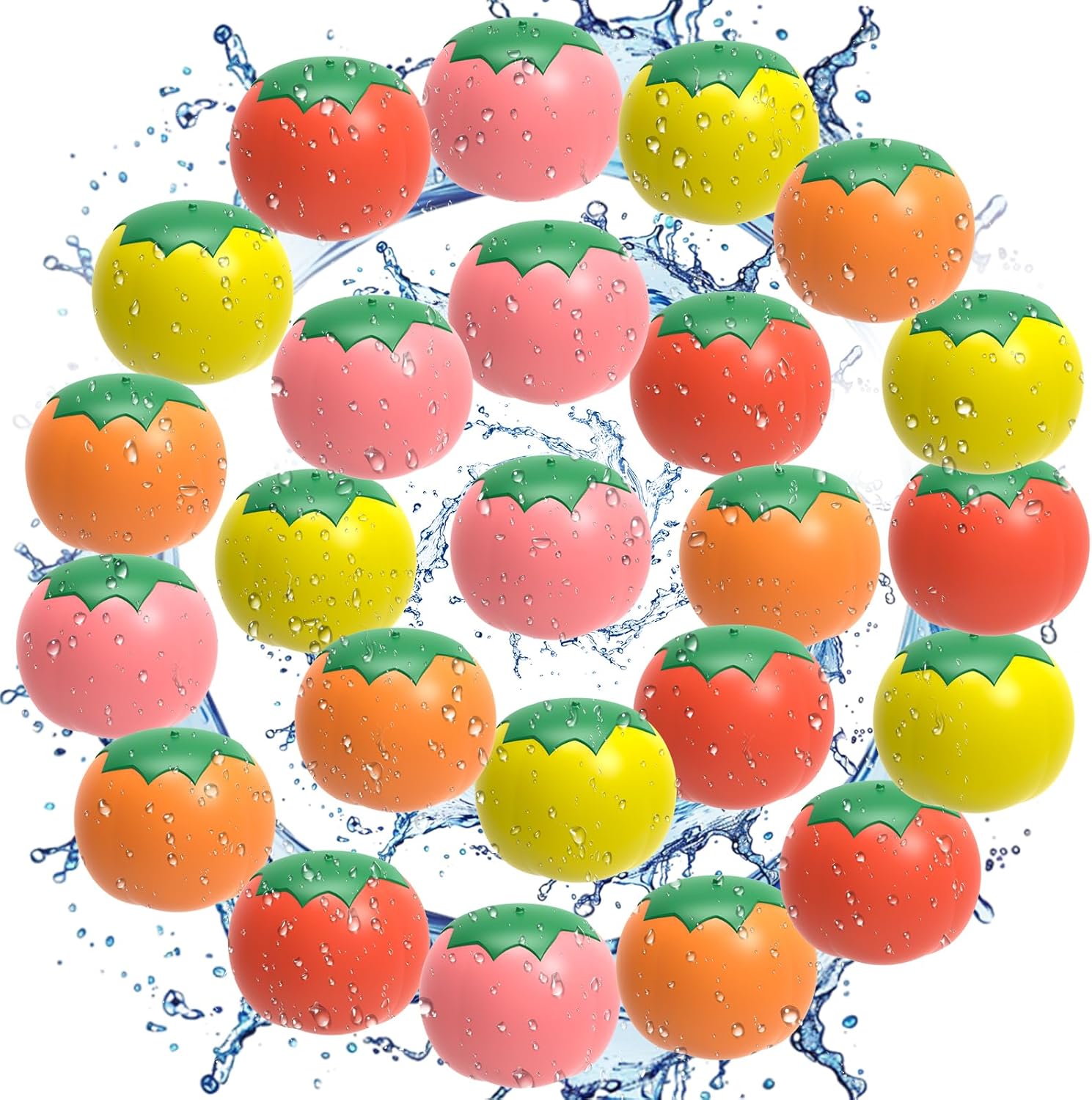 Tomato-Shaped Reusable Water Balloons - 24-Pack Silicone, Self-Sealing, Quick-Fill, Eco-Friendly, Fun for Kids & Adults, Ideal for Pool & Beach - AMTIFO