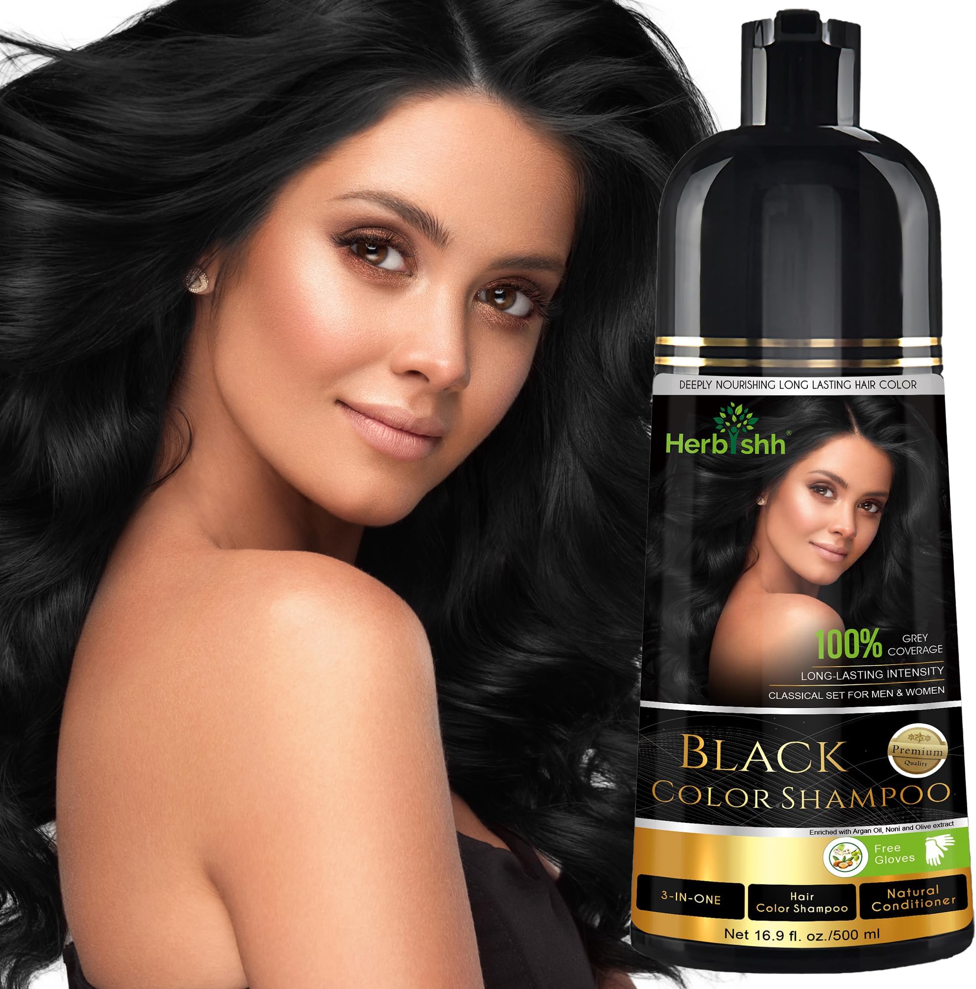 Herbishh Hair Color Shampoo For Gray Hair – Magic Hair Dye Shampoo – Colors Hair In Minutes–Long Lasting–500 Ml–3-In-1 Hair Color–Ammonia-Free | Herbishh (Black)