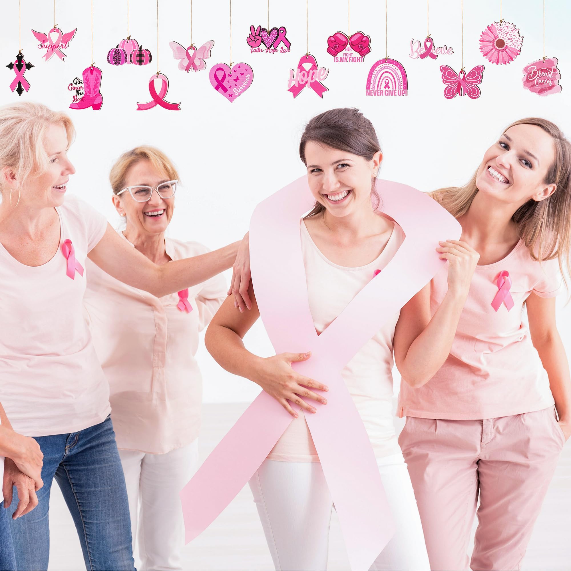 Thyle 24 Adornos De Bolas De Cáncer De Mama Para árbol, Decoraciones De Concientización Sobre El Cáncer De Mama, 2.4 Pulgadas, Cinta Rosa Colgante, Adornos De Navidad, Bombilla Rosa, Esperanza