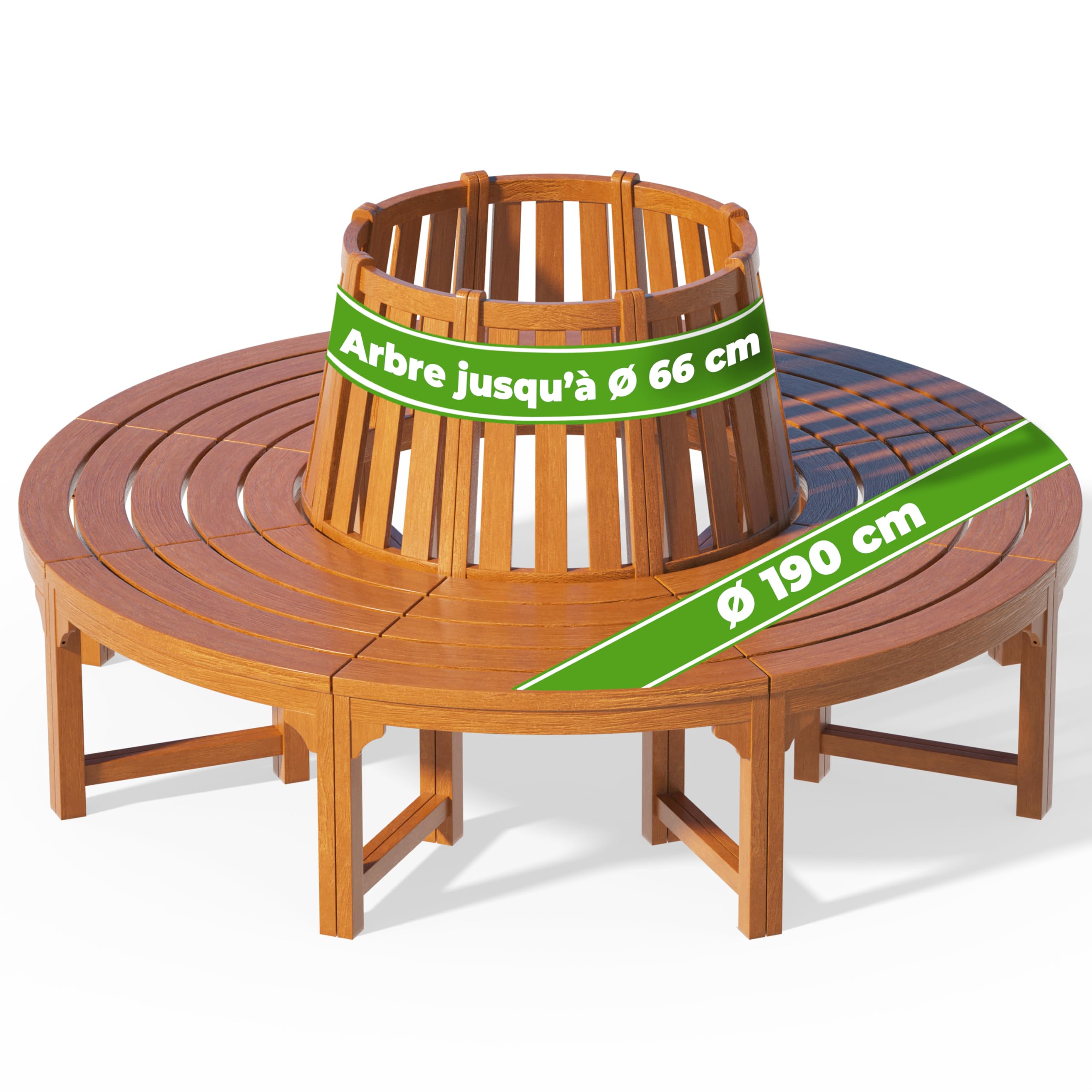 Banc de jardin tour d'arbre [Jardin] | Bois d'eucalyptus certifié FSC, diamètre de 190cm, résistant aux intempéries, design intemporel