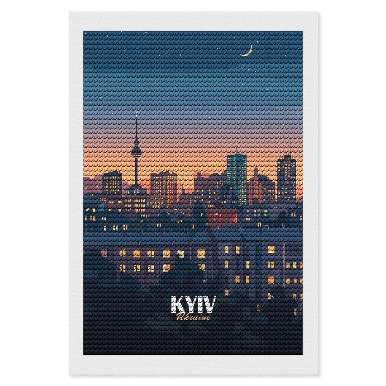 Junmoney Kyiv, Ukraine Cityscape at Night Diamond Painting Canvas Set 8"x12", for Adults, Sparkling Round Gems, Thoughtful Handmade Gift, Modern Decor