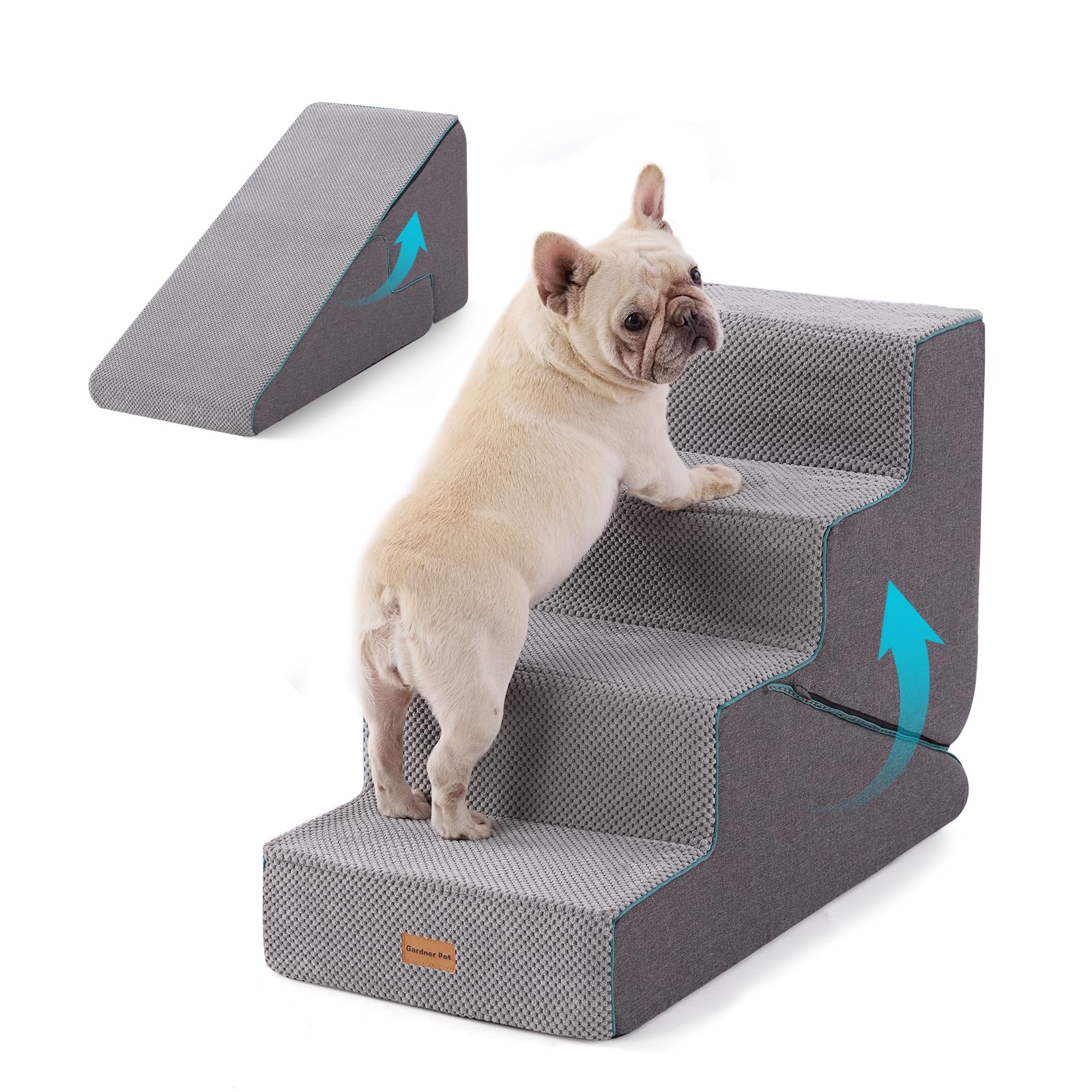 Gardner Pet scala 2-in-1 per cani piccoli, scala per cane a 4 gradini, rampe per cani in schiuma con rivestimento impermeabile e antiscivolo per letto, divano, poltrona e auto, grigio