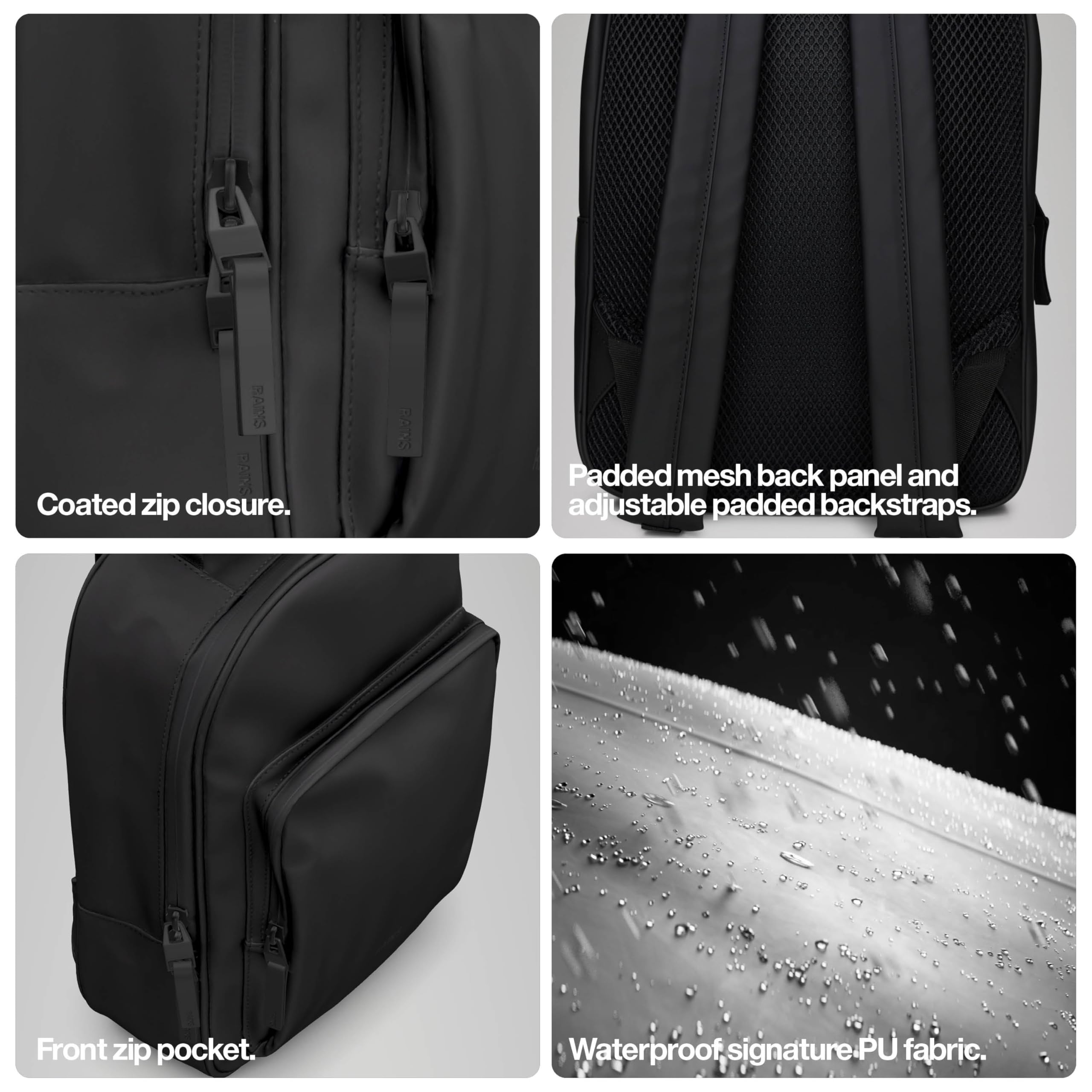 RAINS Mochila regular y grande para libros, mochila para laptop, impermeable, color negro