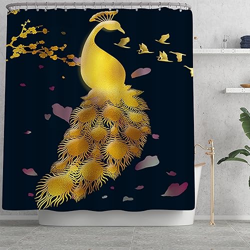 Miniatura 2 de Planially Juego de 4 cortinas de ducha de pavo real, juego de baño con cortina de ducha, alfombra de tapa de inodoro, tapete de contorno y tapete de