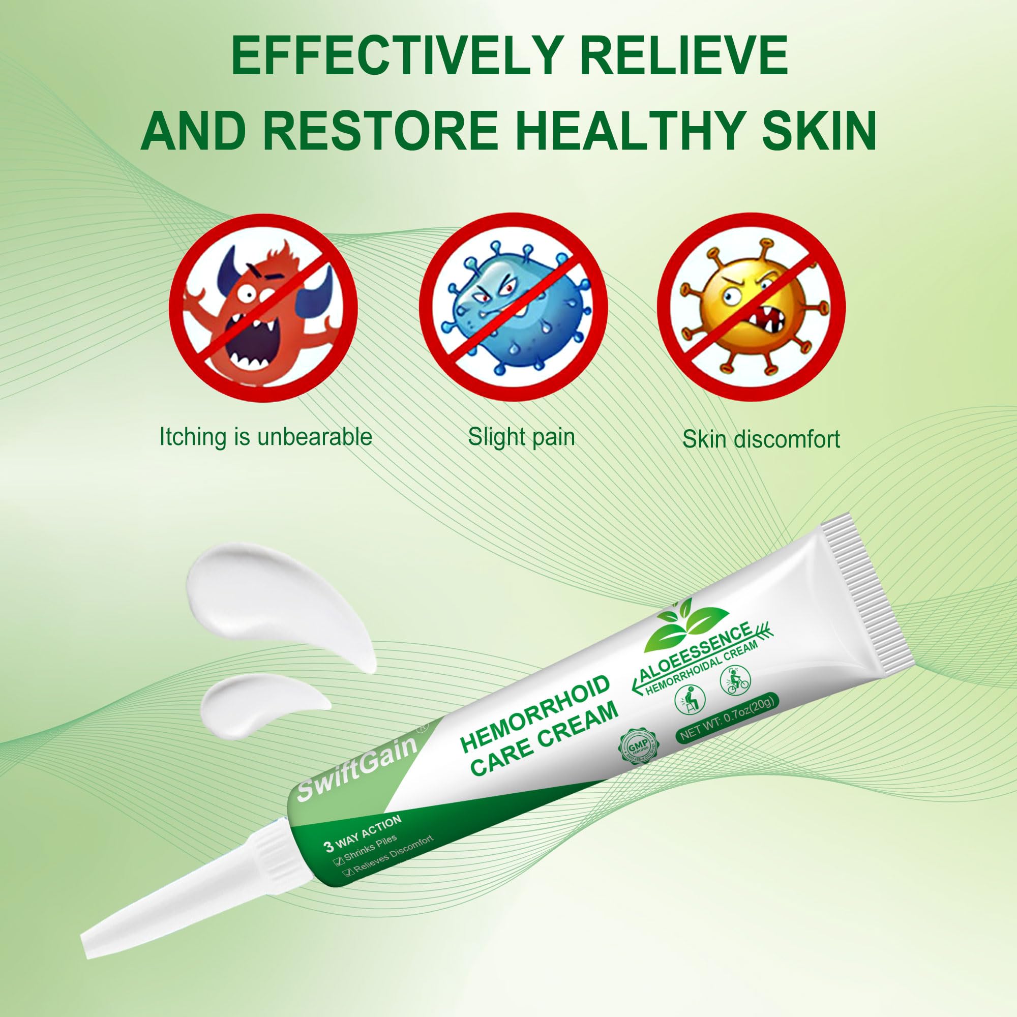 Crema para aliviar las hemorroides, adecuada para aliviar el dolor, la hinchazón, la picazón y el sangrado, protegiendo la piel delicada (20G 1-Pack)