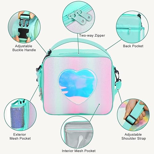 Miniatura 2 de Lonchera para niñas y niños, bolsa de mano aislada con diseño de arco iris, a prueba de fugas, térmica, reutilizable, para la escuela, la oficina,