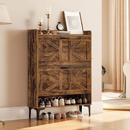 Miniatura 5 de Gabinete de almacenamiento de zapatos, organizador de zapatos con 2 cajones abatibles, almacenamiento oculto de zapatos para entrada, organizador