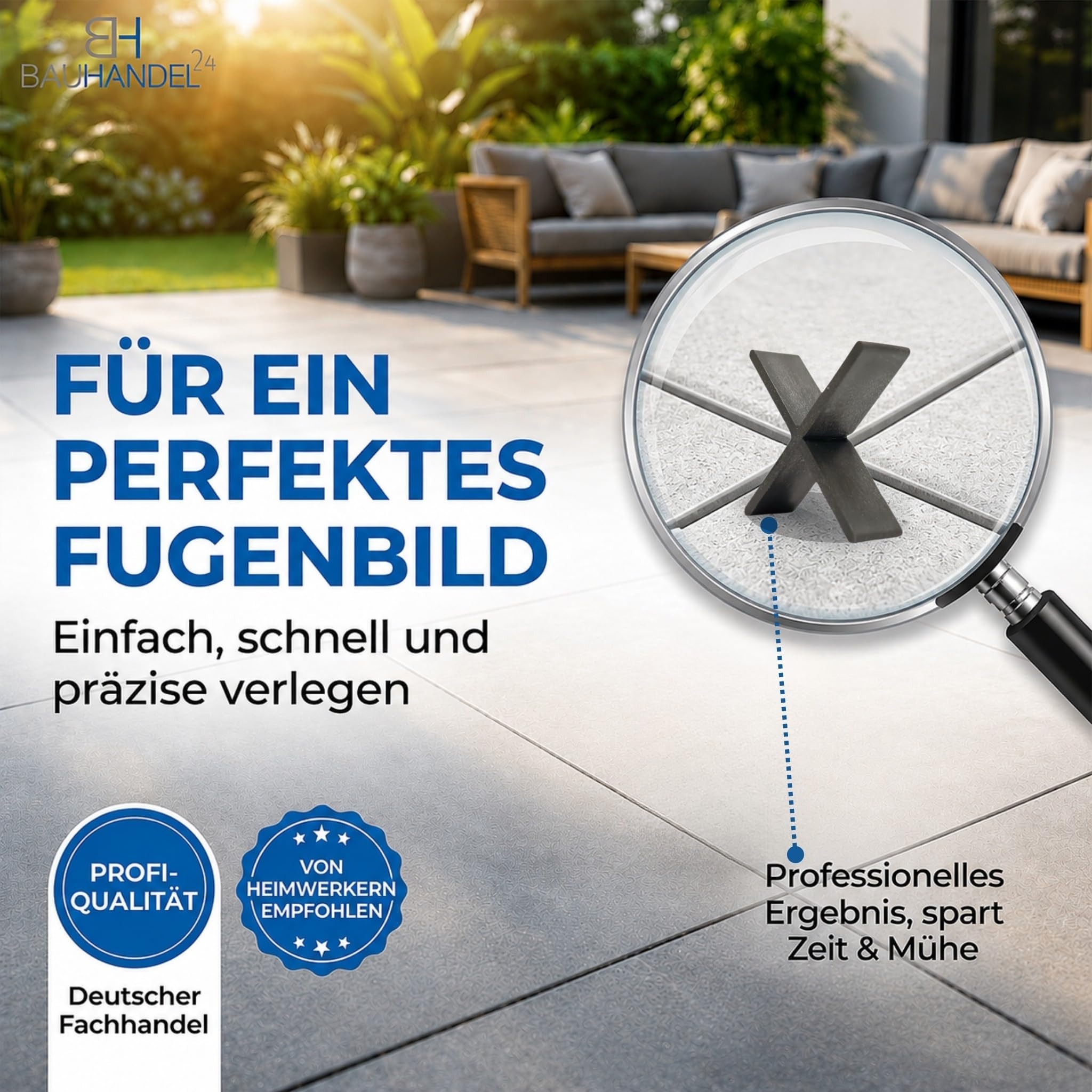 Bauhandel24 - Fugenkreuze 3mm für Terrassenplatten 100 Stk., Fugenkreuz auch als T-Stück, Abstandshalter 15mm Höhe, Kreuze im Außenbereich für Platten Pflaster Terrasse Balkon