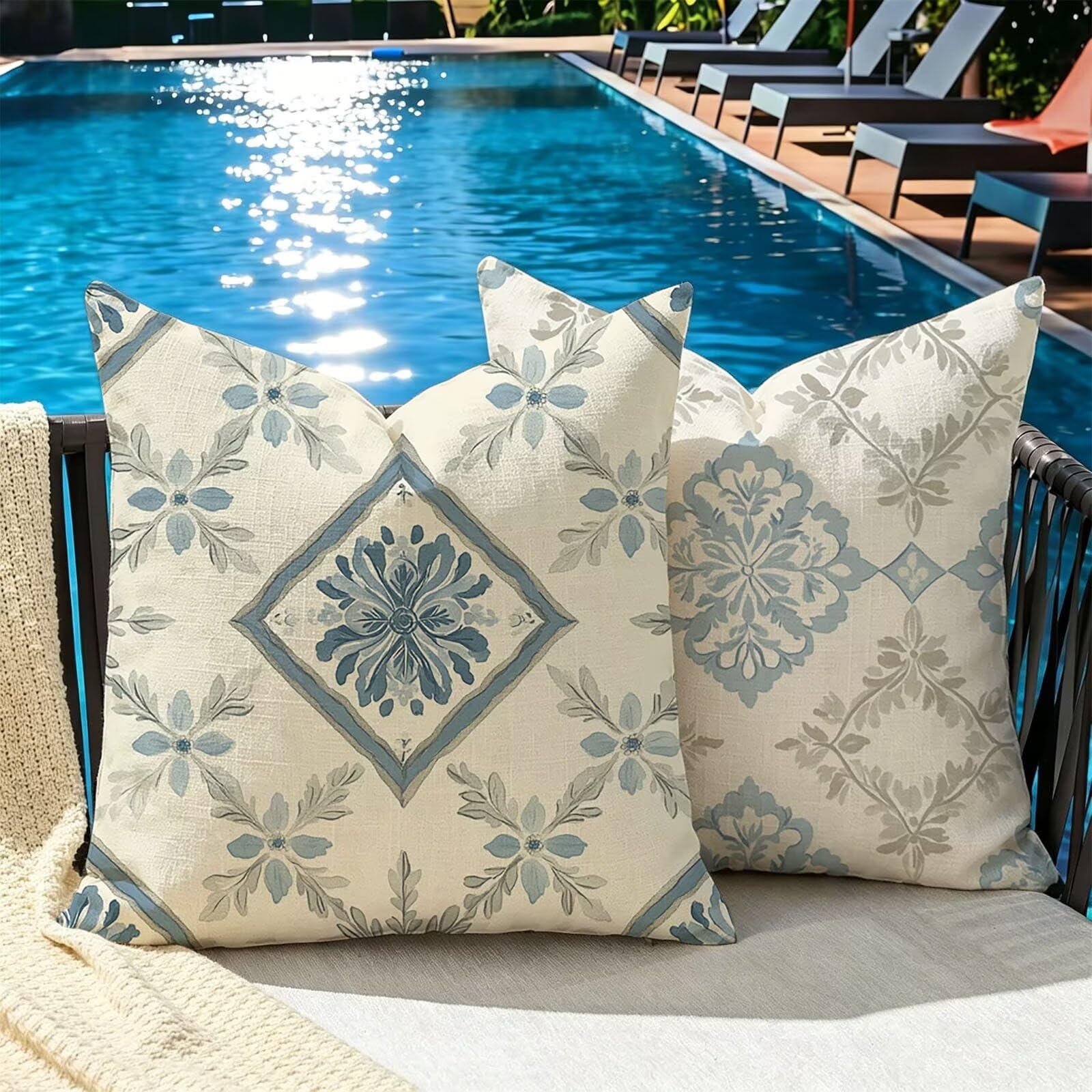 Kissenbezug 65x65cm Outdoor Kissen 2er Set nordisch Mandala Samt Dekokissen