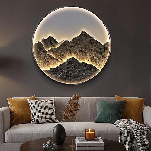 Miniatura 2 de Troartos Arte de pared LED de montaña para sala de estar, arte moderno de lujo con iluminación regulable para paredes, lámpara de control remoto,