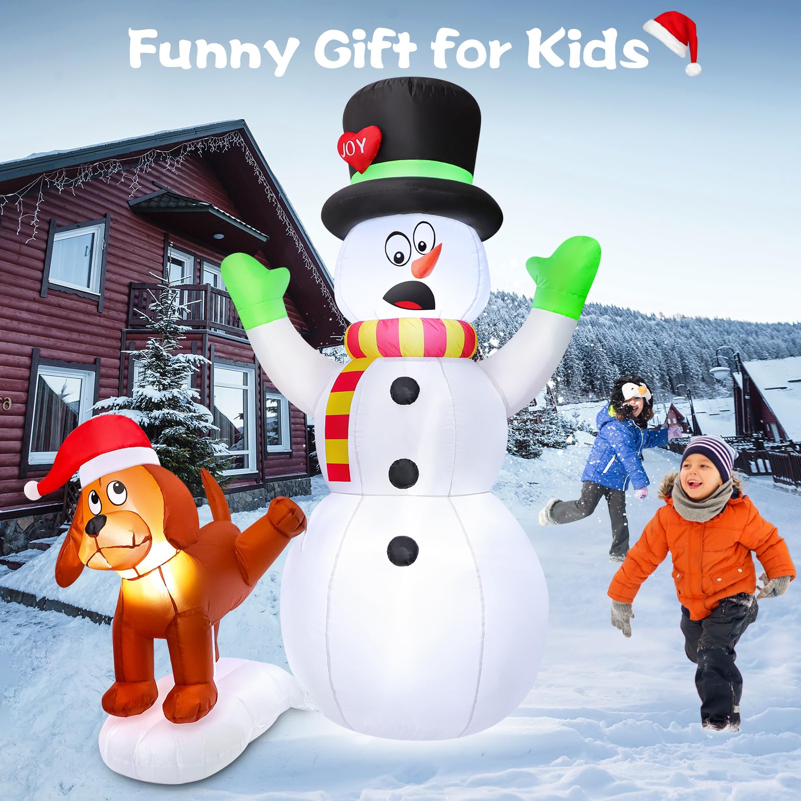 FunFanso Bonhomme de neige gonflable de 1,5 m avec chiot, bonhomme de neige gonflable et chien, lumières LED lumineuses intégrées, bonhomme de neige gonflable pour terrasse, pelouse, jardin, fête
